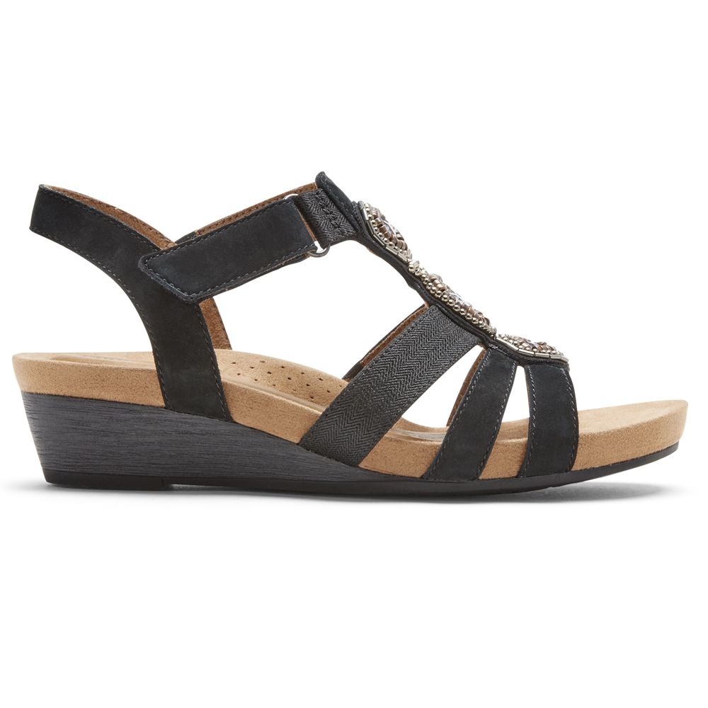 Sandalias Cunha Rockport Cobb Hill Hollywood Jewel Senhora - Pretas ( 507-MFHZGL )